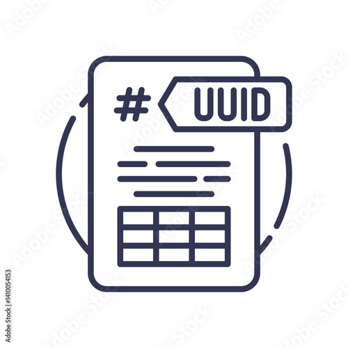 Illustration of a document with a UUID tag, symbolizing unique identification.
