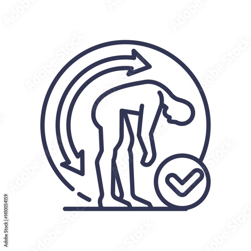 Illustration of a person with arrows indicating movement and a checkmark, symbolizing mobility restoration.