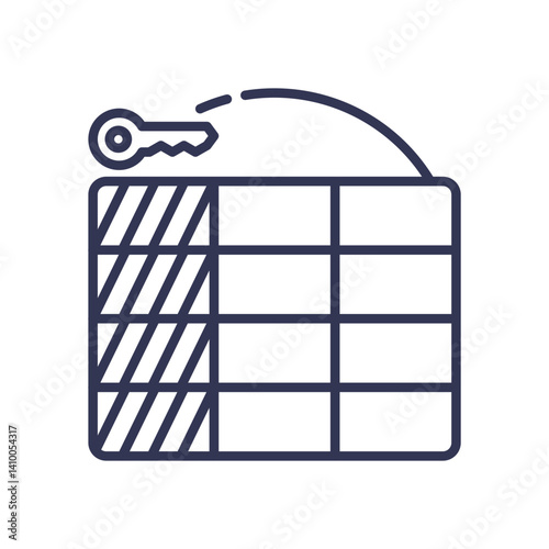 Illustration of a key and table symbolizing a primary key in databases.