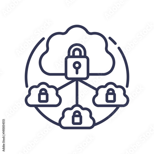 Cloud network with locks symbolizes secure connectivity.