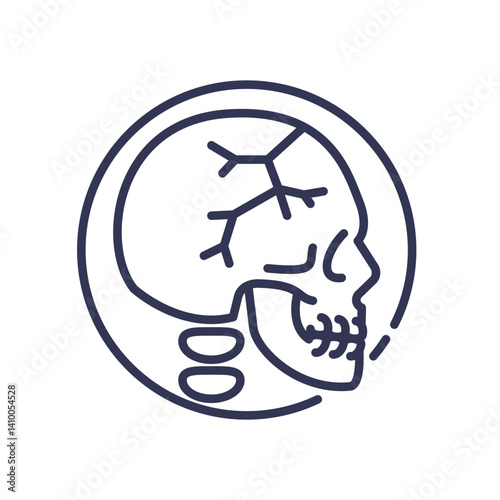 Line art of a skull with brain cracks, symbolizing severe pressure or stress.
