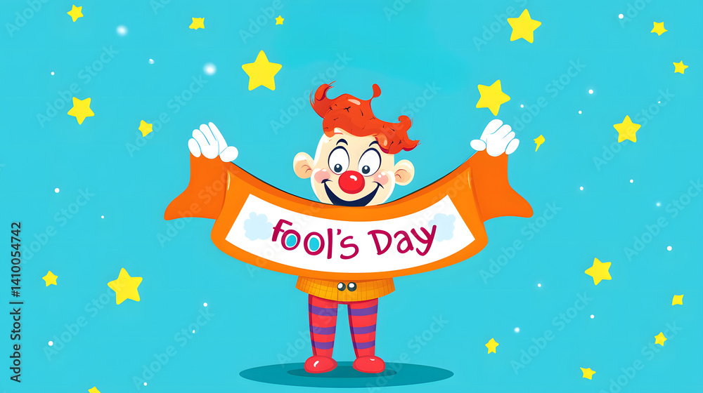 Fototapeta premium Cute Cartoon Clown Holding