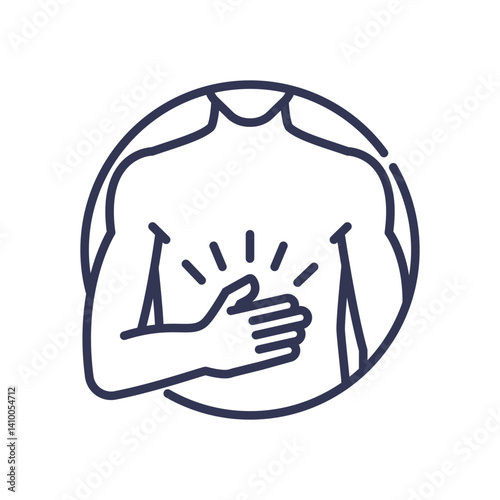Line art of a person with a hand on their chest, symbolizing tenderness and care.