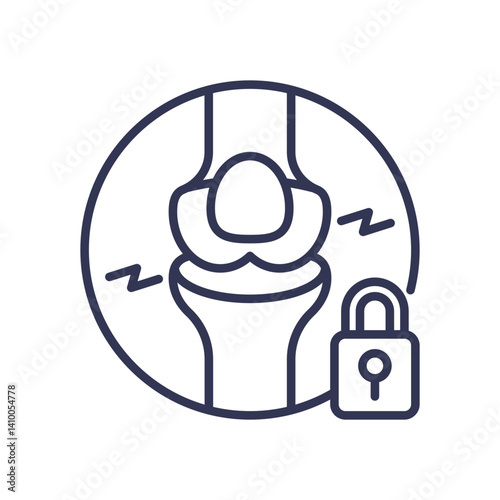 Illustration of a knee joint with a lock symbolizing limited mobility.