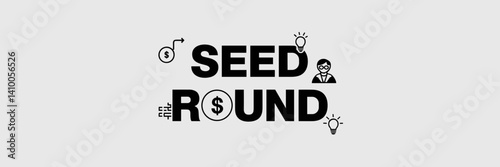 Seed round, pitch desk and business startup themes, vector art