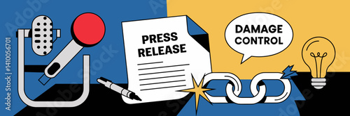 Crisis communication icons with microphone, press release, and damage control symbols – Perfect for PR campaigns, media relations, or crisis management training.