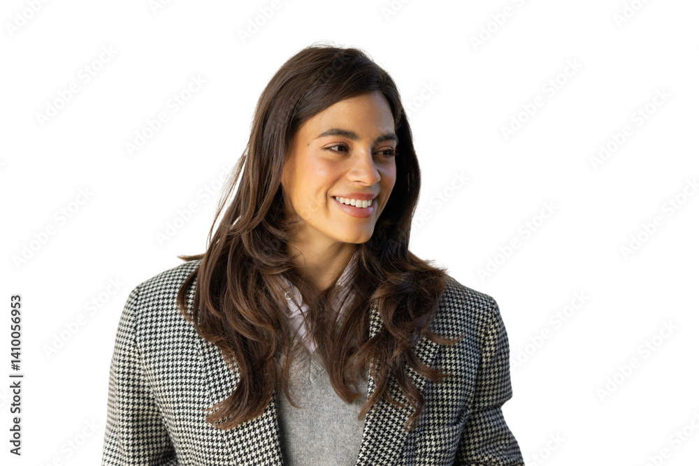 Studio portrait of a businesswoman smiling and looking sideways, isolated on a transparent background Studio portrait of a businesswoman smiling and looking sideways, isolated on a transparent background