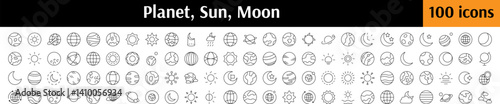 Cosmos Line Icon Collection. Planet, Sun, Moon Outline Signs for Graphic and Web Design, Apps, Adverts, Various Cards
