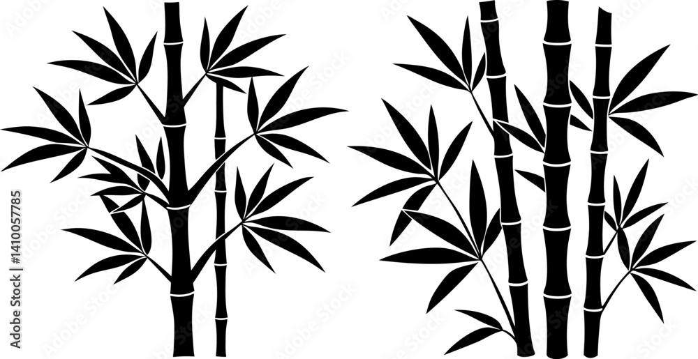Obraz premium Bamboo art vectors and Set of black bamboo plant icon silhouette collections