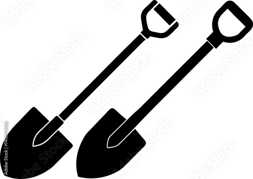 Shovel tools art vectors and Set of black shovels icon silhouette collections