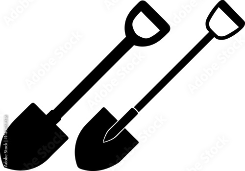 Shovel tools art vectors and Set of black shovels icon silhouette collections