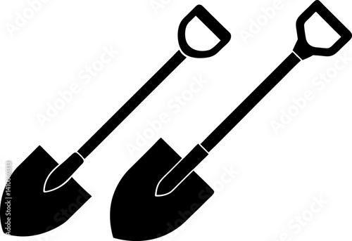 Shovel tools art vectors and Set of black shovels icon silhouette collections