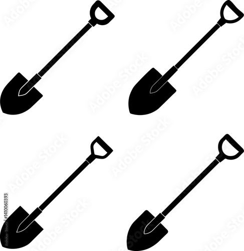 Shovel tools art vectors and Set of black shovels icon silhouette collections