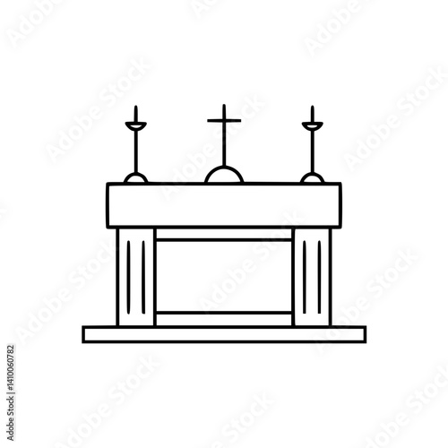 Religious altar icon with crosses and candles in minimalist style  