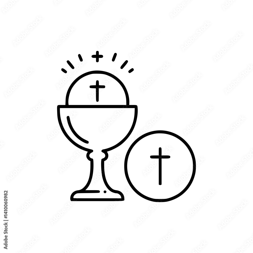 Religious icon showing chalice and host with cross symbol
