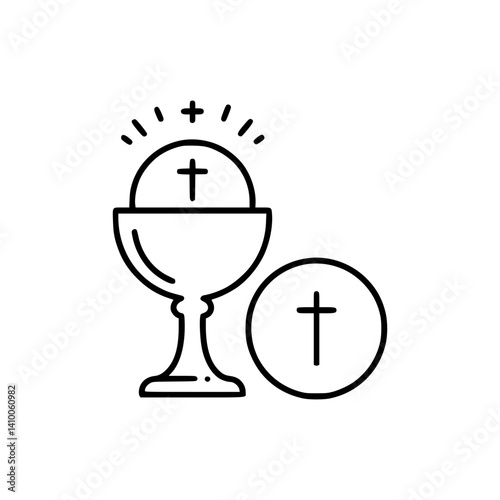 Religious icon showing chalice and host with cross symbol  