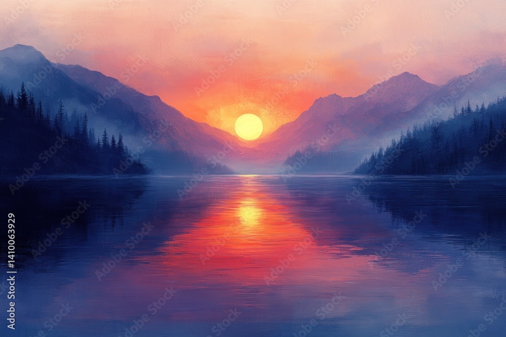 Fototapeta premium Serene mountain lake sunrise