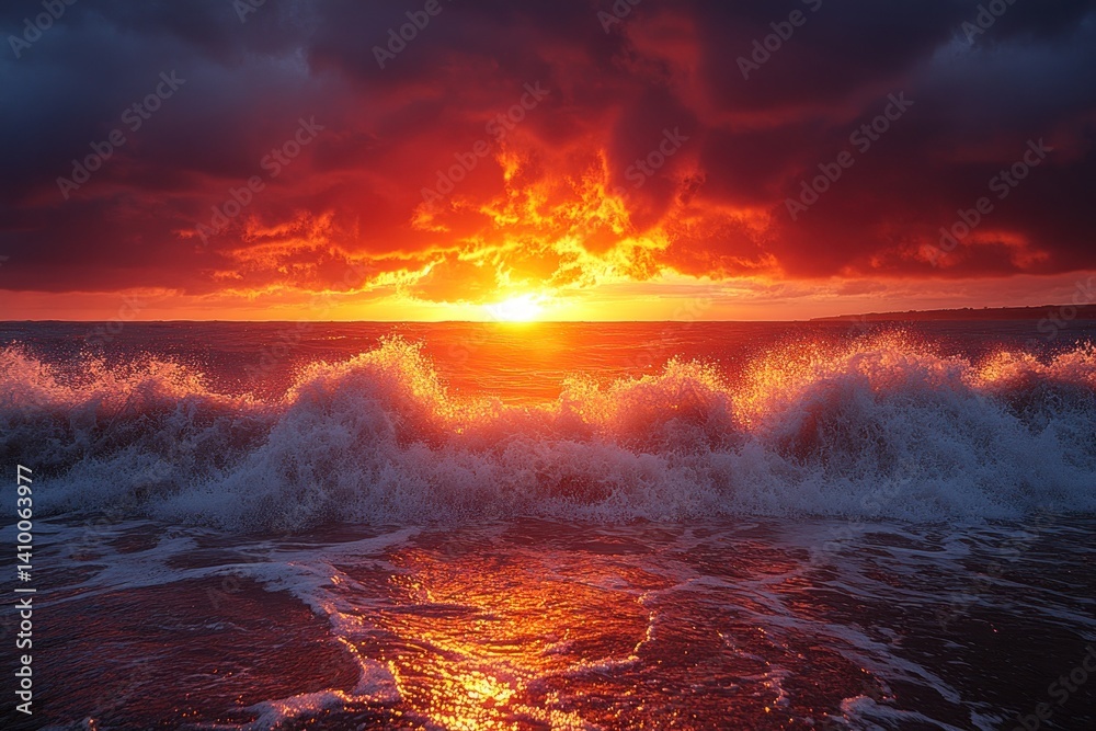Fototapeta premium Fiery sunset over the ocean