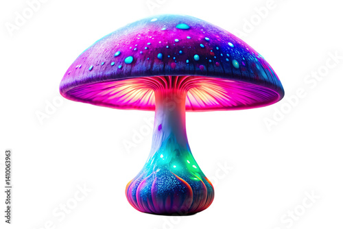 single neon abstract colorful tropical mushroom isolated on white background