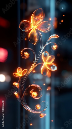 Abstract glowing flower design, city lights