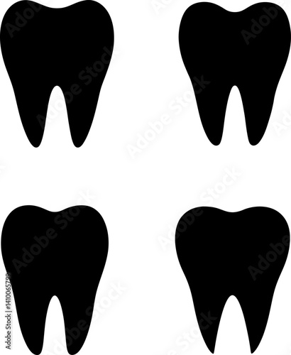 Tooth art vectors and Set of black tooth icon silhouette collections