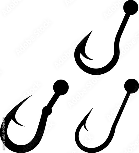 Fishing hook art vectors and Set of fishhook icon silhouette collections