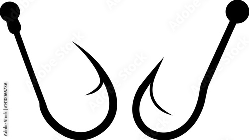 Fishing hook art vectors and Set of fishhook icon silhouette collections