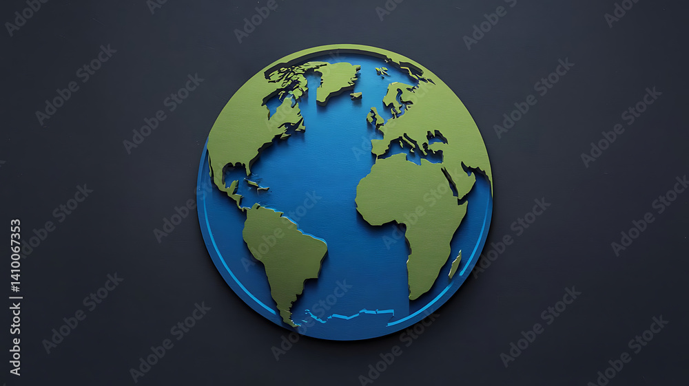 Naklejka premium Modern 3D Paper-Cut Earth LogoFlat Blue-Green Earth Logo Design3D Earth Logo with Detailed Continent Design
