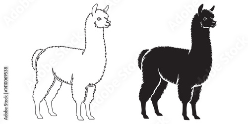 Delicate alpaca silhouette in artistic vector form – great for nature and farm-related projects – alpaca vector – alpaca illustration – alpaca icon – minimalist alpaca outline – alpaca line art

