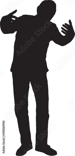 Vector; silhouette of a man showing a hug to an imaginary person on a white background
