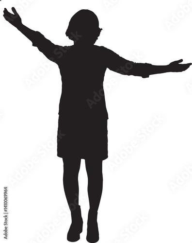 Vector; silhouette of a woman showing a hug to an imaginary person on a white background