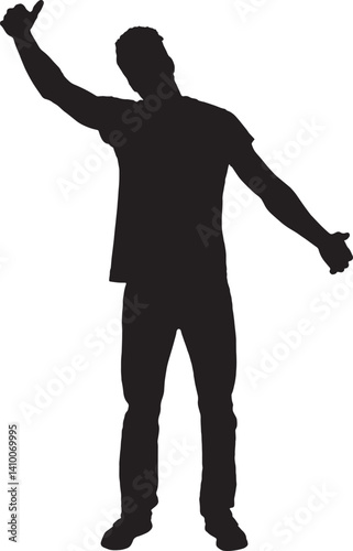 Vector; silhouette of a man showing a hug to an imaginary person on a white background