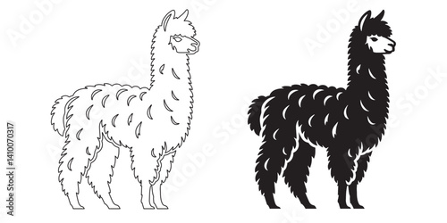 Refined alpaca vector illustration in minimal silhouette design – clean lines for digital and print – alpaca silhouette – alpaca vector – alpaca icon – minimalist alpaca outline – alpaca line art

