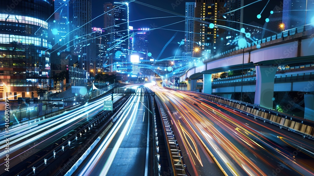 Fototapeta premium Smart City Traffic System: Real-Time Data-Driven Urban Mobility Solutions 