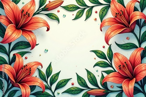 Obraz na płótnie Intricate line art lilies & foliage, geometric floral textile design, black, textile, elegant w salonie