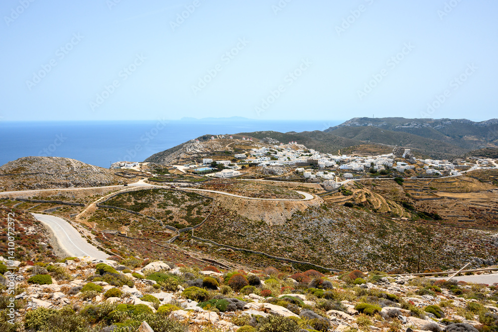 Chora, the capital village of Amorgos island. Cyclades, Greece