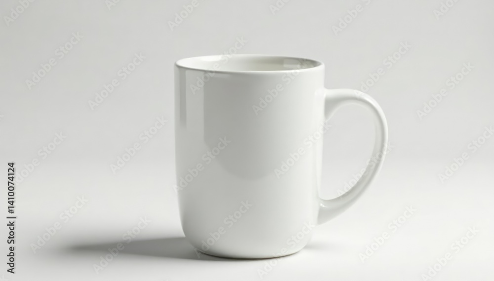Fototapeta premium Large ceramic mug, slightly angled, pure white, coffee mug, side view, container