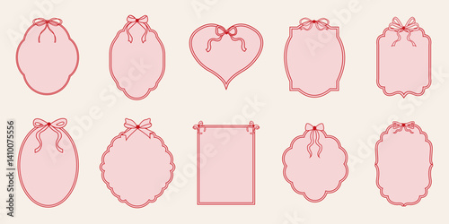 Ribbon frame set. Cute coquette borders with bows for wedding invitations, birthday card, lunch menus.