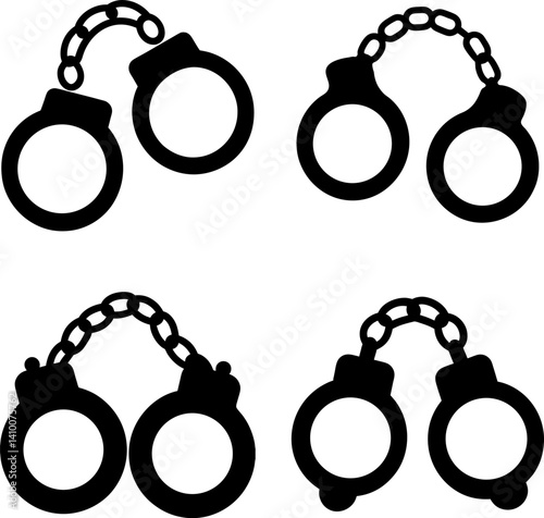 Handcuffed art vectors and Set of handcuff silhouettes collection