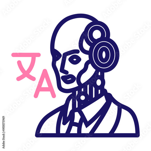 Virtual Interpreter Vector Line Two Colors Icon Design