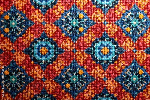 Simple geometric textile print, repeating motif , colors, style, pattern