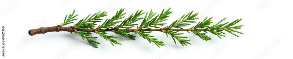 Fototapeta premium Single cypress tree branch isolated on white background, forest elements, cypress tree, rustic