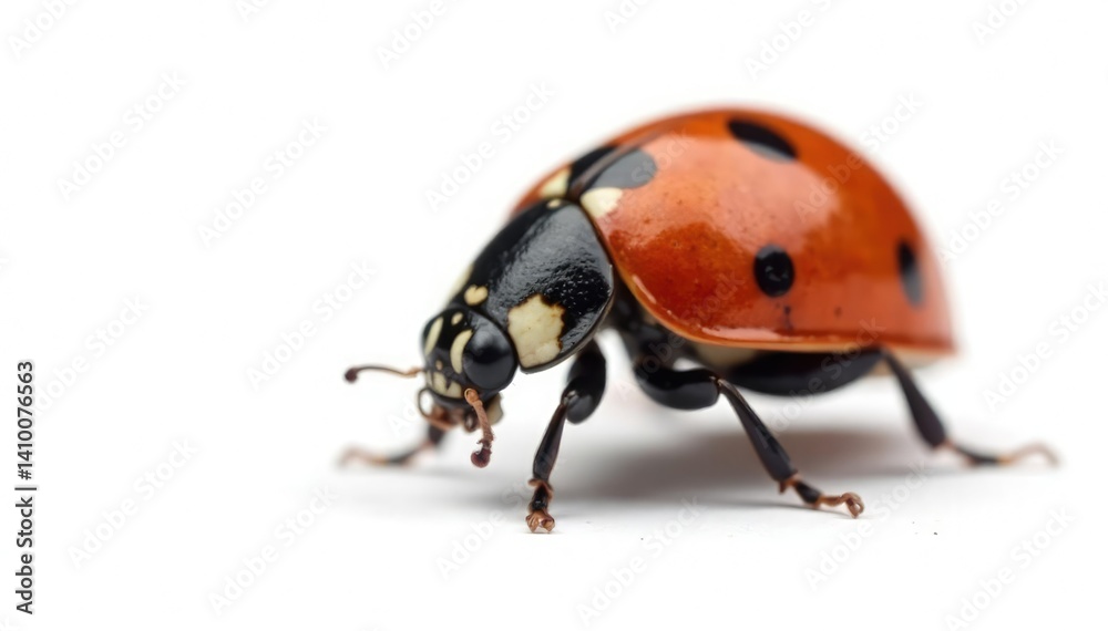 Single ladybug isolated against stark white backdrop, macro, coccinellidae Single ladybug isolated against stark white backdrop, macro, coccinellidae