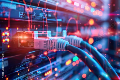 Internet cables and wires in a server room