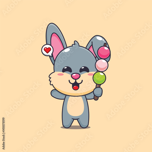 Cute rabbit cartoon vector illustration eating dango