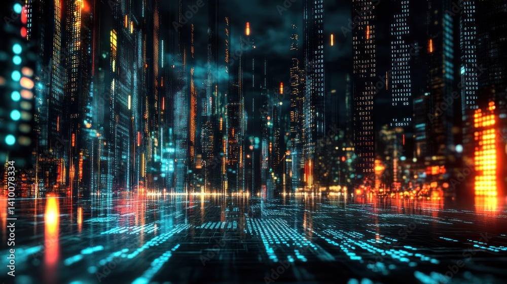Futuristic cityscape at night with glowing lights Futuristic cityscape at night with glowing lights