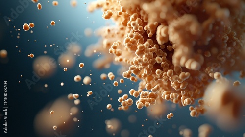 Active fermentation process seen at micro scale, with glucose molecules transforming into ethanol compounds