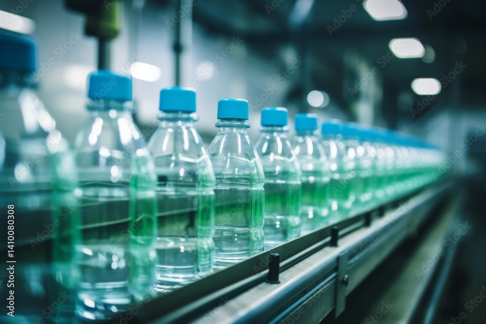 line of plastic bottles on a assembly line line of plastic bottles on a assembly line