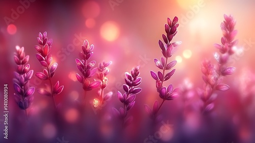 Purple Flowers Bloom in Soft Sunset Light