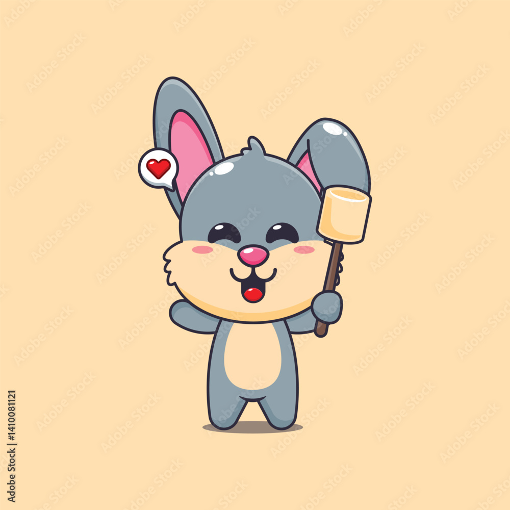 Fototapeta premium Cute rabbit cartoon vector illustration eating marshmallow